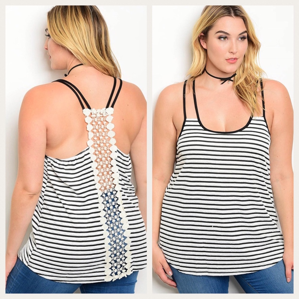 Black & White Striped Tank / Plus Size